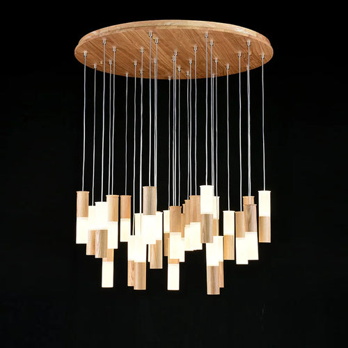 Modern wooden chandelier for designer indoor lighting - vue 4 sur 14