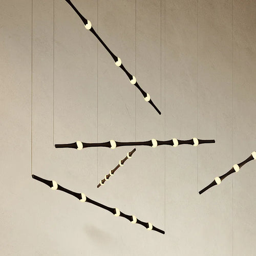 Nordic acrylic pendant light with bamboo design for indoor decoration - vue 7 sur 10