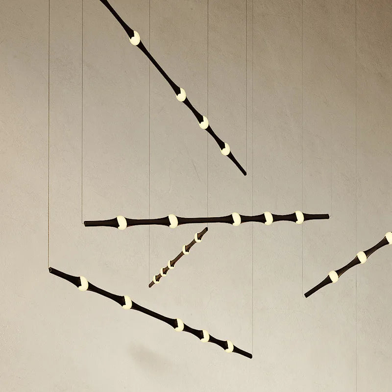 Nordic acrylic pendant light with bamboo design for indoor decoration - vue 6 sur 10