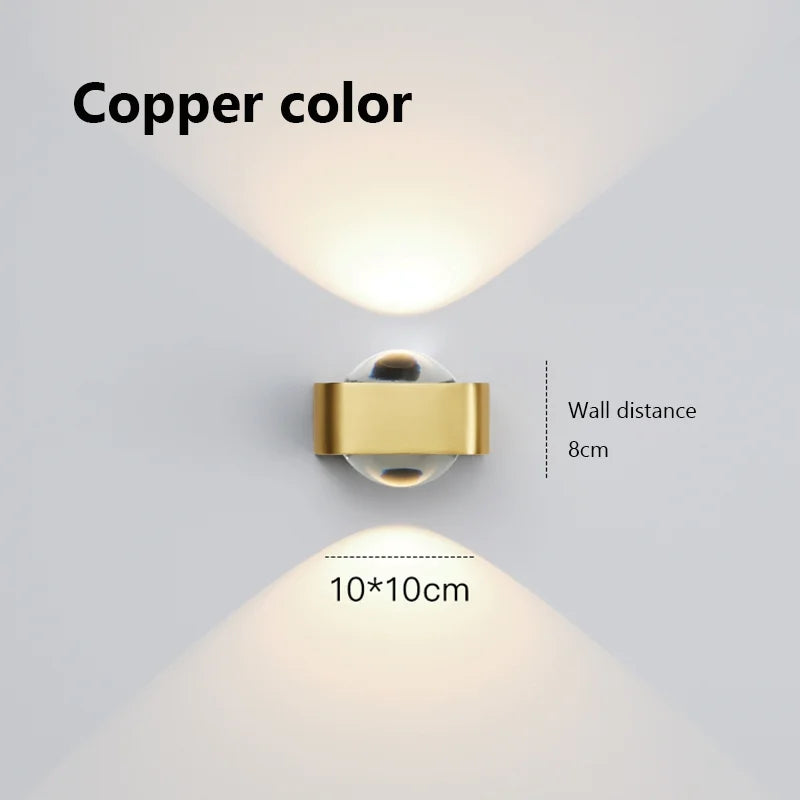 Modern luxury square copper double head wall light