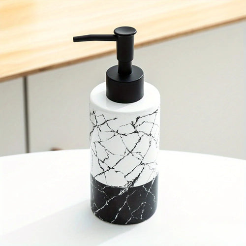 1pc Marble Pattern Ceramic Soap Dispenser,10.14oz Press Type Lotion Dispenser, Refillable Empty Bottle For Shampoo Shower Gel, B - vue 8 sur 8