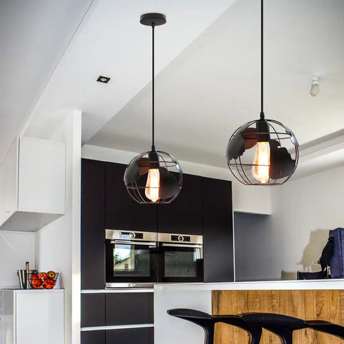 metal pendant lamp globe lampshade modern industrial style - vue 5 sur 14