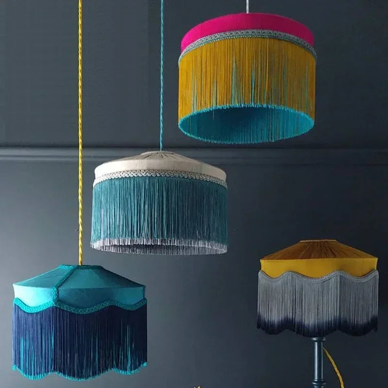 Vintage fabric chandelier with tassels for interior decoration