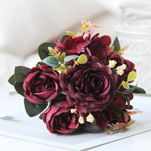 Pink silk peony bouquet for interior decoration