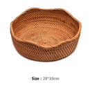 HeMu-Round Rattan Woven Basket, Wicker Fruit Basket, Bread Food, Kitchen Home Decor, Organizer Breadbasket for Kitchen