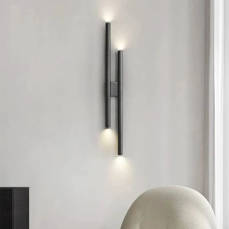 Modern black and copper brass wall light with natural light