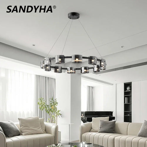 Sandyha modern minimalist glass shade LED pendant chandelier