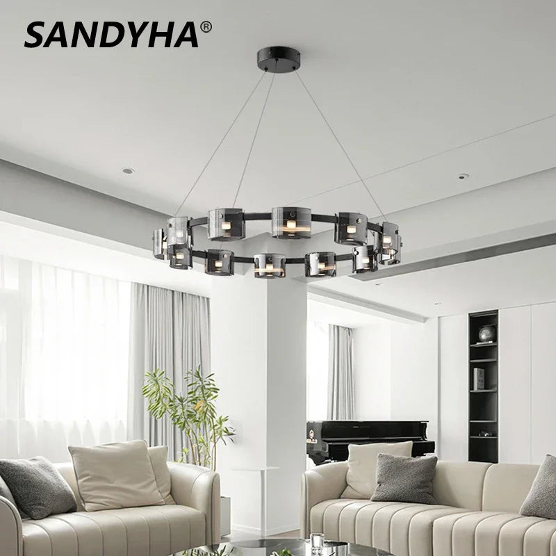 Sandyha modern minimalist glass shade LED pendant chandelier