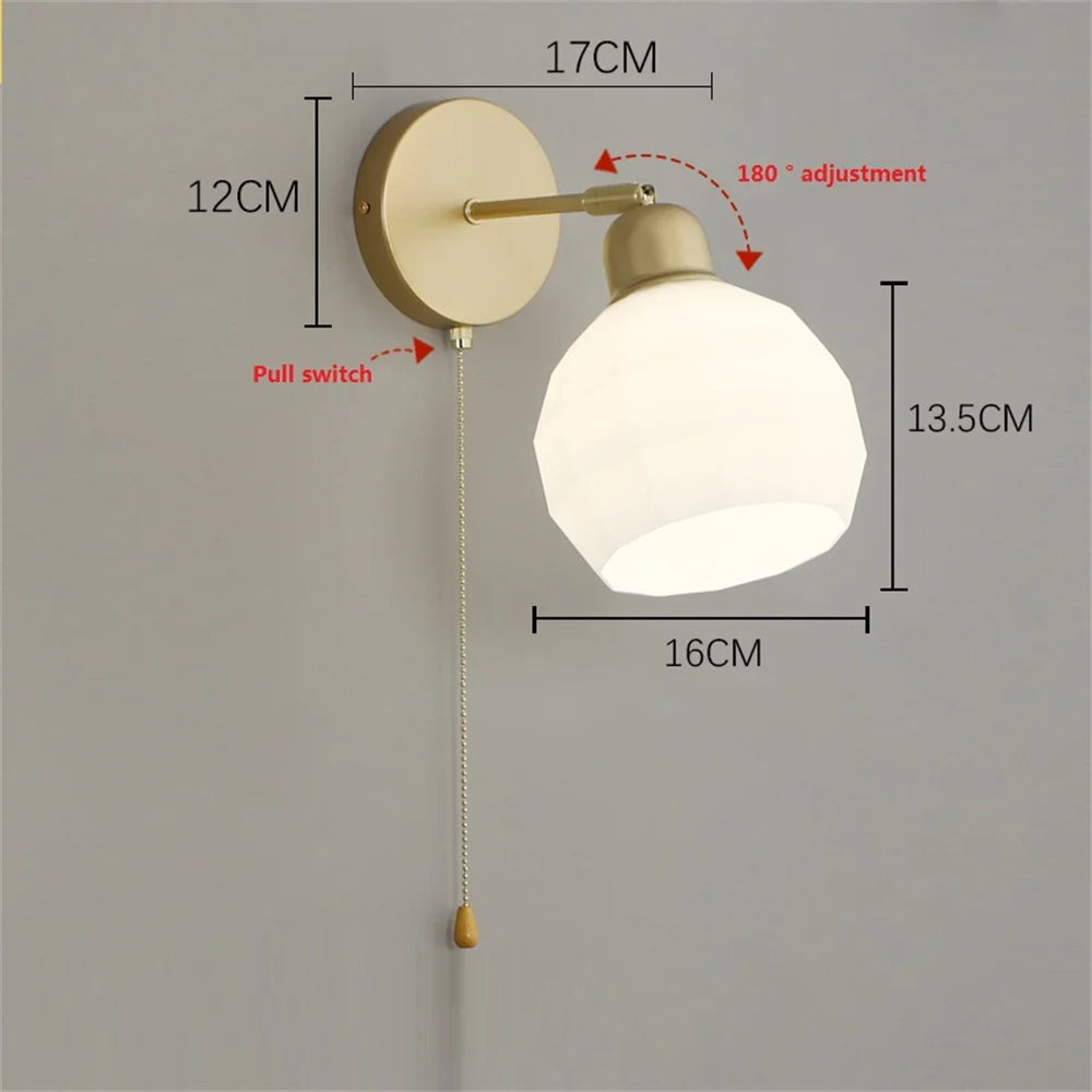 Modern nordic adjustable glass wall light with metal switch