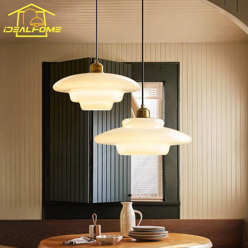 Modern cream milk glass decorative pendant light - vue 3 sur 9