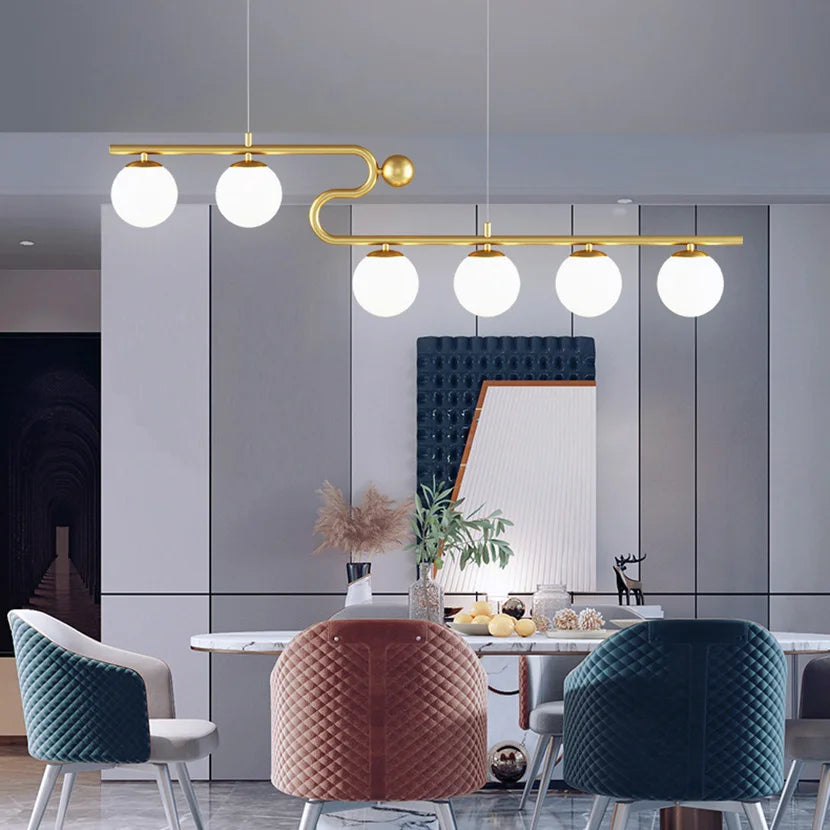 Modern sandyha LED chandelier with long strip and glass globe