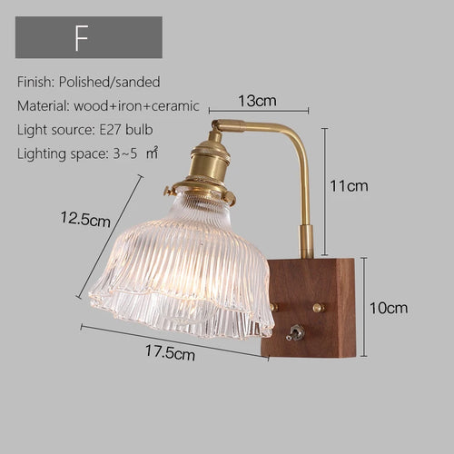 Minimalist Japanese wall light in wood and vintage glass - vue 12 sur 12