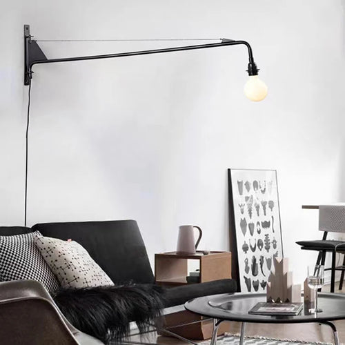 Minimalist long arm rotating wall light with switch - vue 3 sur 7
