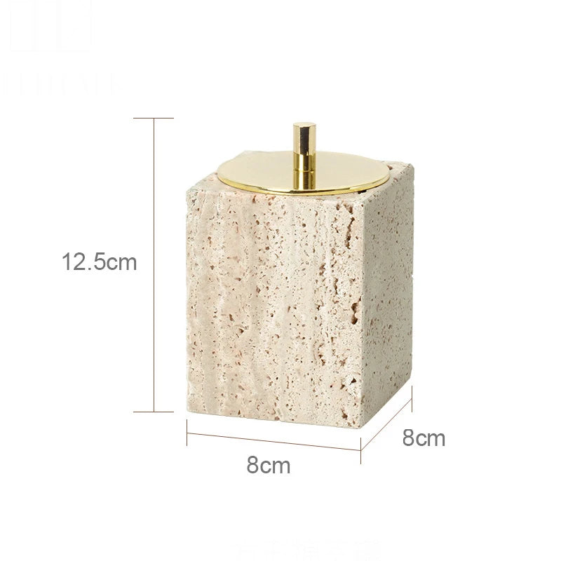 ensemble accessoires salle de bain en travertin beige naturel - vue 21 sur 28