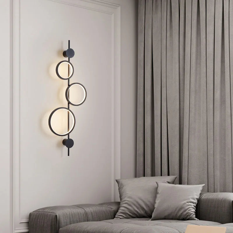 Minimalist Nordic wall light with 3 metal rings art deco indoor - vue 3 sur 7