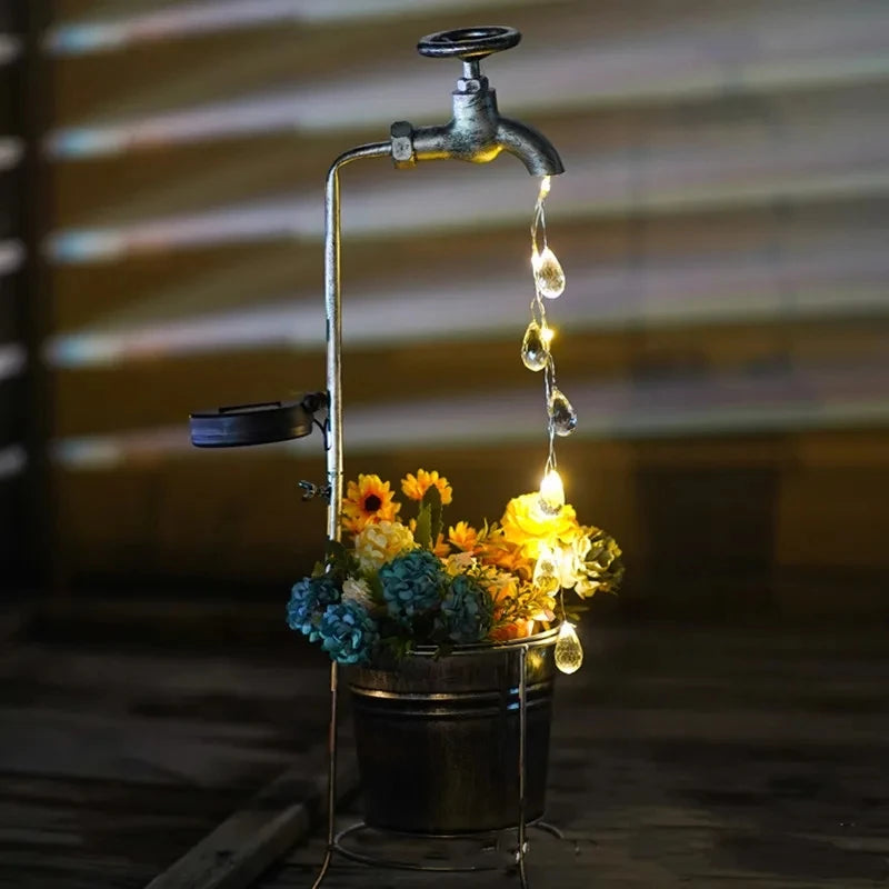 Solar watering tap lights for outdoor garden decor