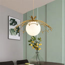 Nordic style glass LED pendant light with golden hat for decoration