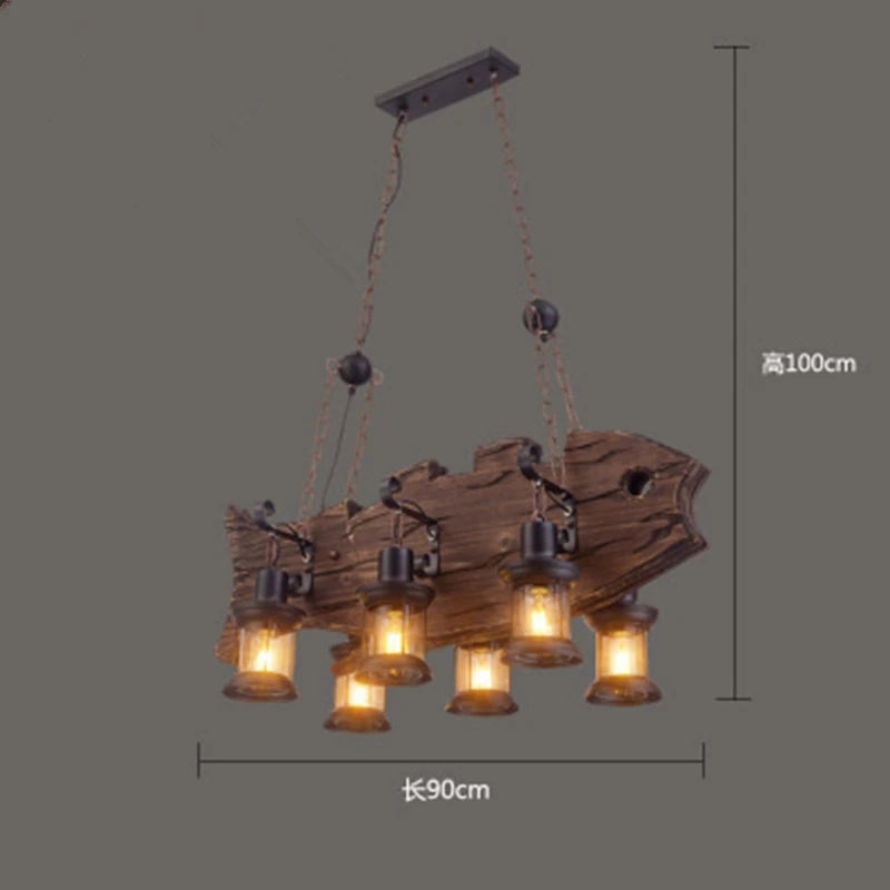 Retro wood industrial style chandelier for café and restaurant - vue 9 sur 24