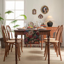Jacquard green floral country table runner with tassels