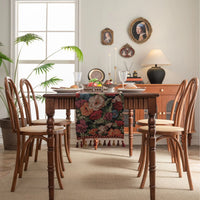 Jacquard green floral country table runner with tassels