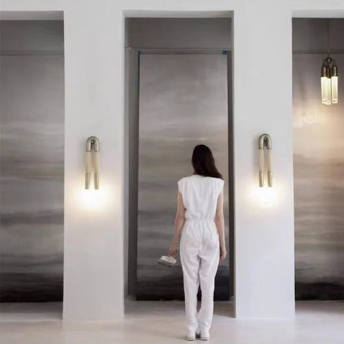 Metal and fabric wall light with acrylic lighting - vue 5 sur 9
