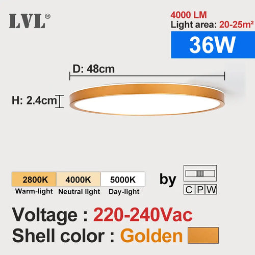 Modern square flat ceiling light in gold wood for interior - vue 13 sur 16