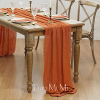 Vintage beige cotton gauze table runner for indoor and outdoor weddings