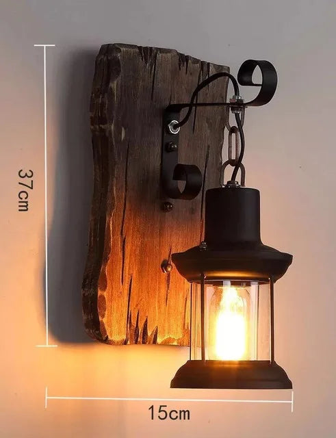 lustre vintage loft en bois avec suspension LED - vue 24 sur 28