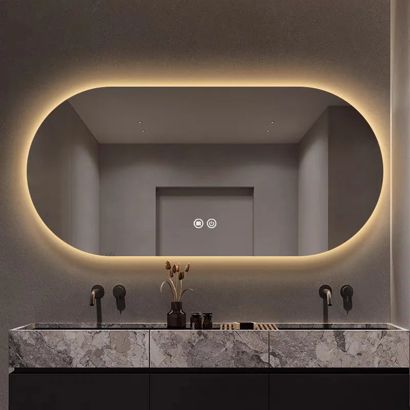 Elliptical smart anti-fog LED wall mirror with three colour settings - vue 4 sur 18