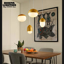 Modern glass and wood pendant light with mushroom design
