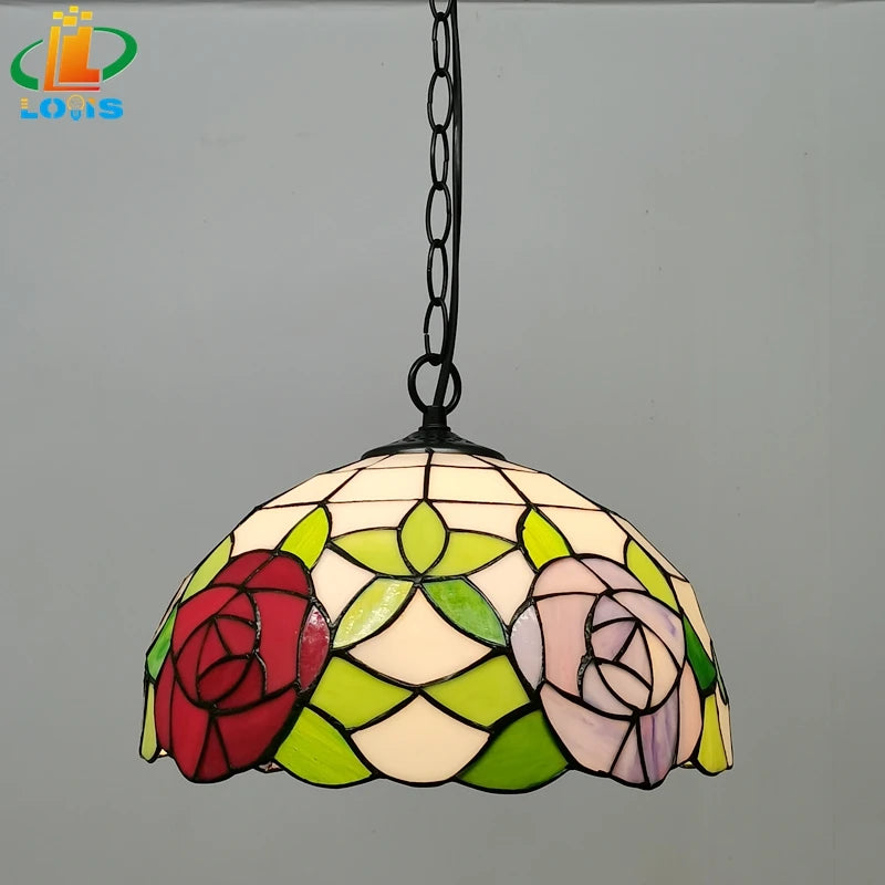 Pastoral tiffany style stained glass chandelier for restaurants and conservatories