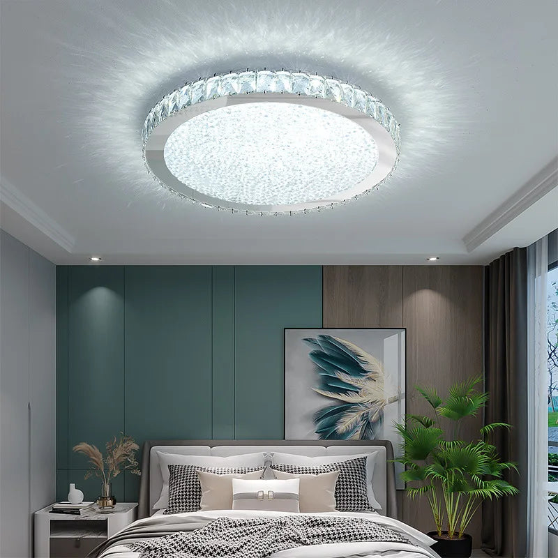 Luxurious nordic round k9 crystal LED ceiling light romantic and cosy