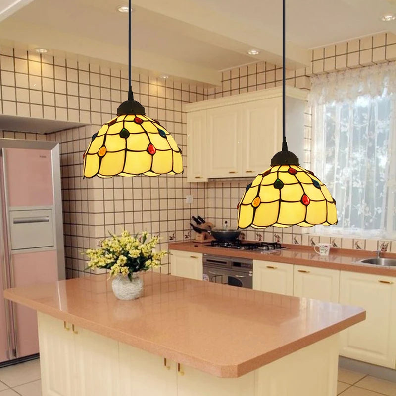 Tiffany stained glass pteris pendant light decorative indoor fixture