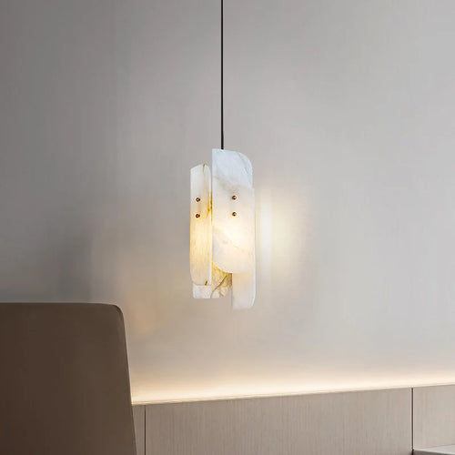 Genuine marble pendant light with copper wire and adjustable bulb - vue 4 sur 7