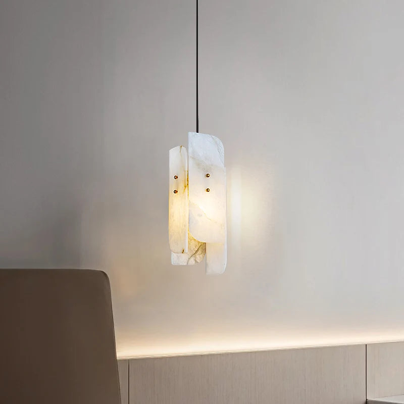 Genuine marble pendant light with copper wire and adjustable bulb - vue 3 sur 7