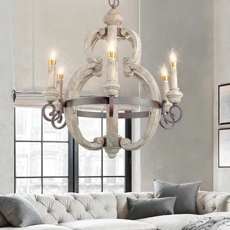 French solid wood chandelier vintage handcrafted decoration for interiors