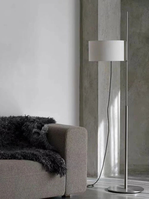 Modern minimalist floor lamp with retro fabric shade - vue 2 sur 8