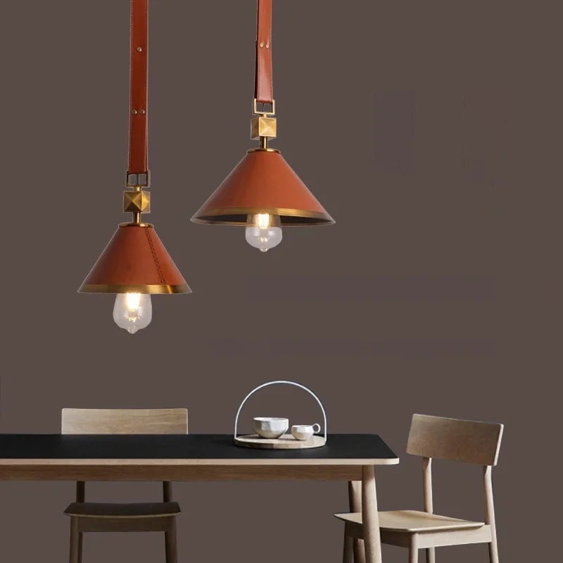 Modern leather chandelier with pendant light and crystal glass