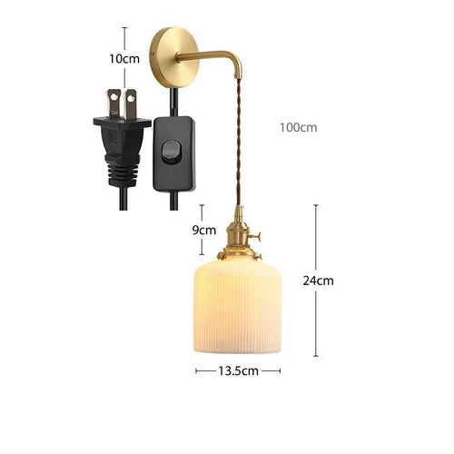 Modern gold ceramic wall light with adjustable cord and LED - vue 14 sur 23