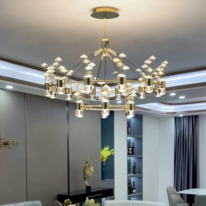 Long European style crystal chandelier with single aluminium branch