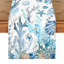 Marine life theme table runner with starfish and seahorses