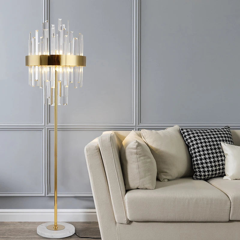 Post-modern nordic luxury gold crystal LED floor lamp