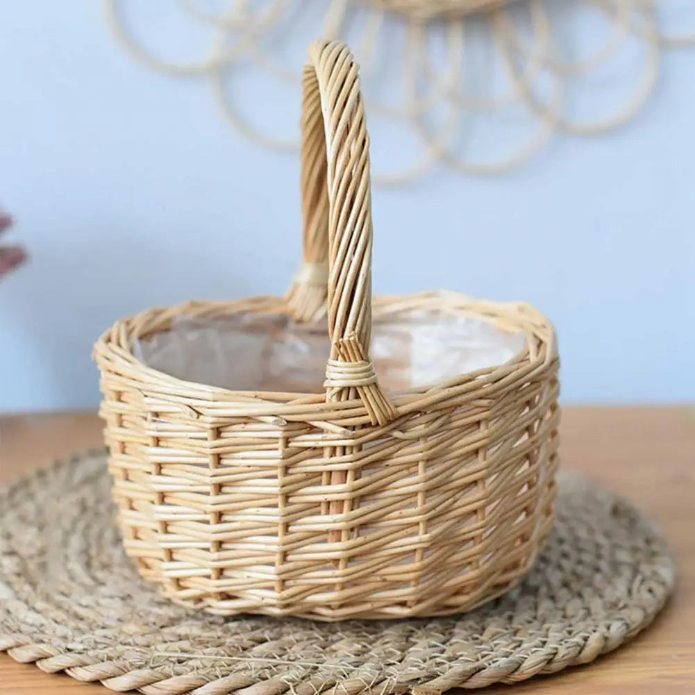 rattan woven basket for flowers and food - vue 3 sur 7