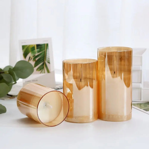 decorative rechargeable LED pillar candle with remote control in 3D tube - vue 13 sur 12
