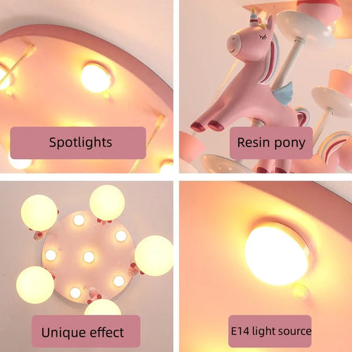 Modern LED carousel chandelier for children's princess room - vue 6 sur 12