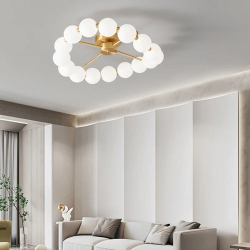 LED chandelier with copper ring and acrylic globe - vue 4 sur 10