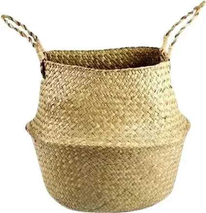 Foldable rattan basket for storage and decoration