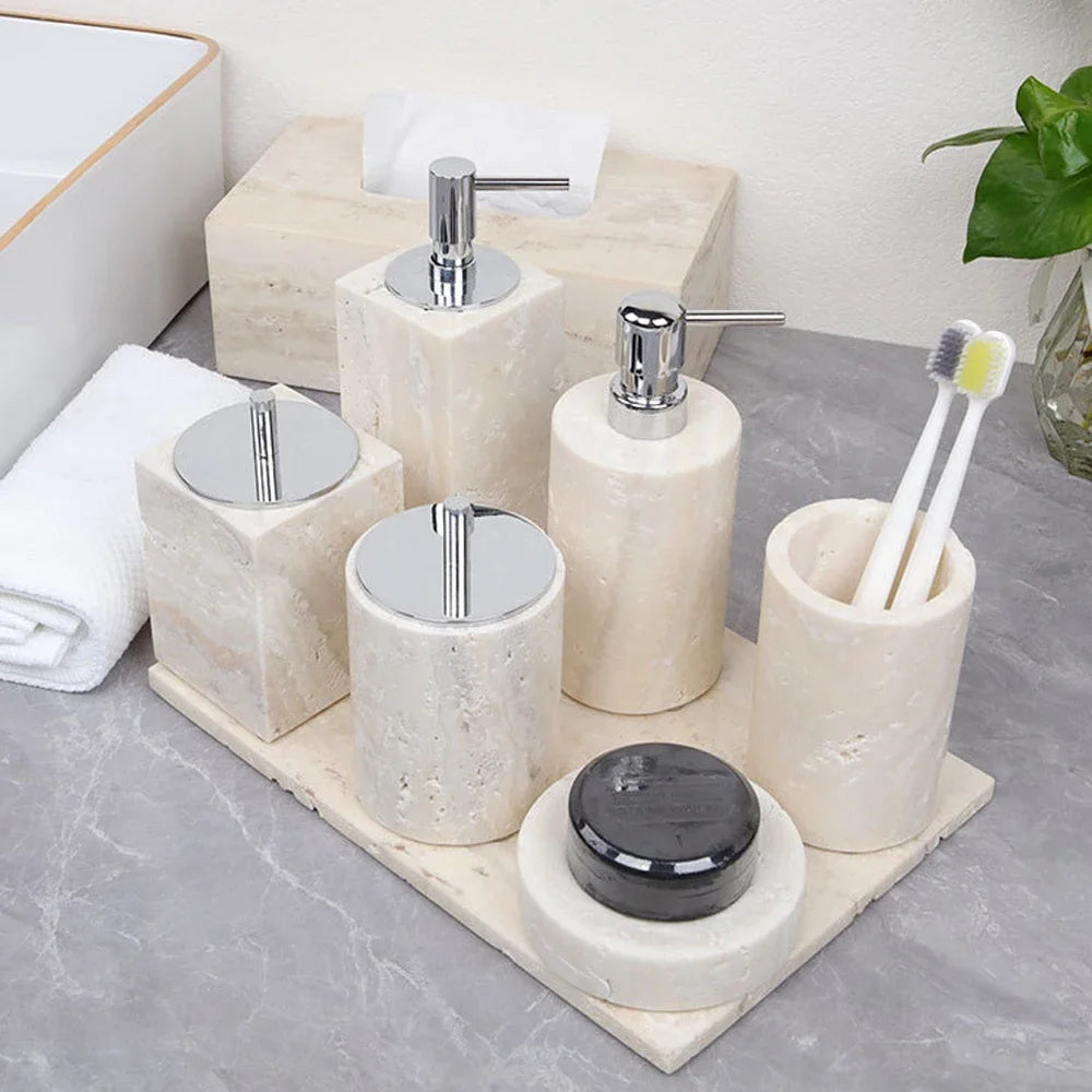 custom luxury travertine stone 6 piece accessory set