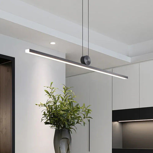 Modern minimalist LED strip pendant light for living room, dining room, kitchen, black chandelier home decor hanging fixture - vue 6 sur 9