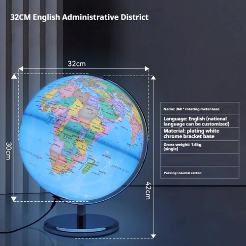 educational rotating globe with light in English for geography - vue 12 sur 18